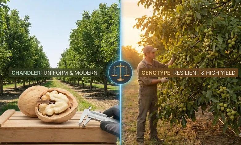 "تفاوت گردو چندلر و ژنوتیپ"